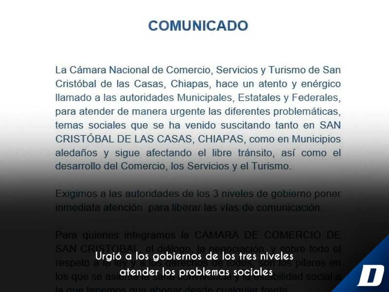 Canaco SCLC exige a las autoridades liberar vías de comunicación - Diario  de Chiapas