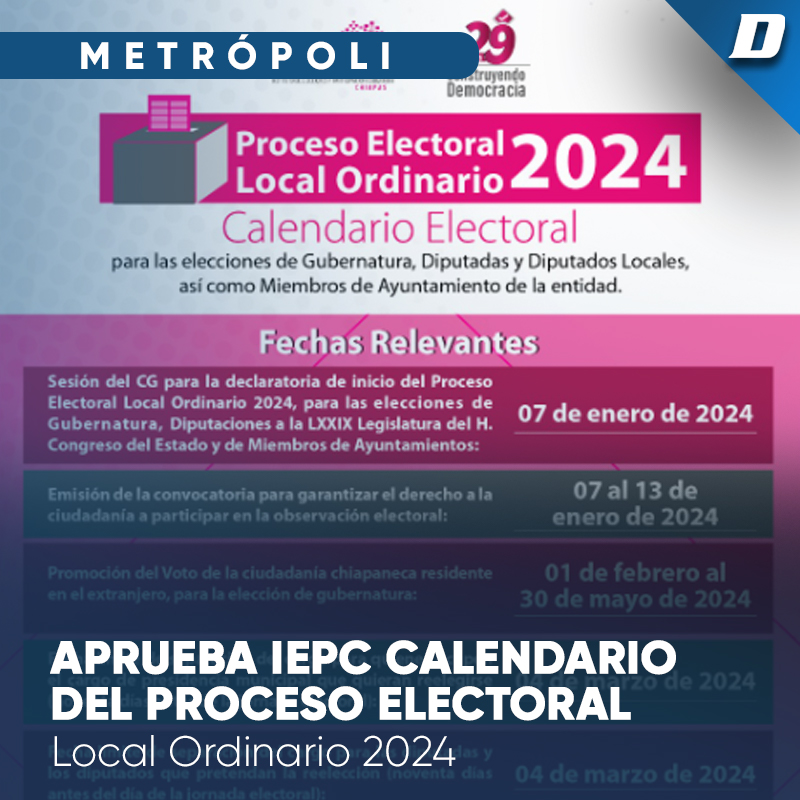 Aprueba IEPC calendario del Proceso Electoral Local Ordinario 2024